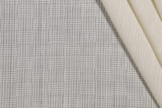1 Yard Grey Watkins Sheer Gridlock Drapery Fabric in Ecru