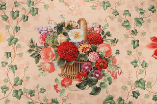 Grey Watkins Folie Flamange Printed Cotton Drapery Fabric in Coral on Apricot 
