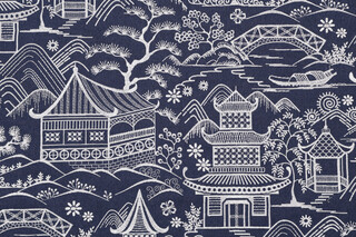 Covington Farr Away Embroidered Drapery Fabric in 593-Indigo by Hilary Farr 