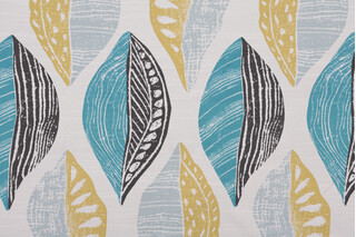 Robert Allen Leaf Block Printed Polyester Outdoor Fabric in Teal/Citron 