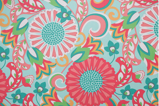 Sophia Printed Polyester Outdoor Fabric in Turquoise/Coral 