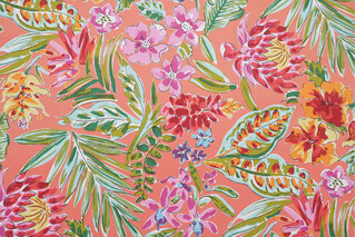 Paradise Island Printed Polyester Outdoor Fabric in Coral 