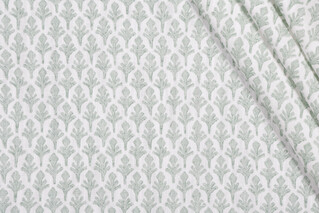 Lacefield Ponce-Chatham White Printed Cotton Blend Drapery Fabric in Eucalyptus 