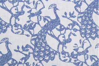 Lino Textiles Trocadero Printed Linen Drapery Fabric in Raul Blue on Ivory Grace
