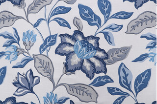 French General Delphine Printed Drapery Fabric in Indigo for Fabricut