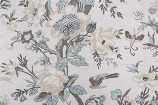 Thibaut Nemour F936131 Printed Linen Blend Drapery Fabric in Beige & Aqua