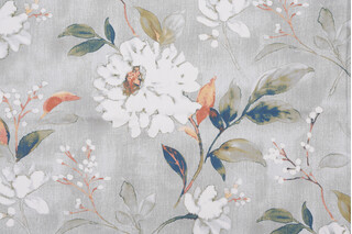 Mill Creek Rosella-Petro Printed Cotton Drapery Fabric in Fog Mist 