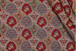 Scalamandre Palmyra Scallop Tapestry Upholstery Fabric in Ruby/Gold/Opal