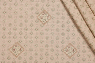 Scalamandre Bramino Tapestry Upholstery Fabric in Green/Beige