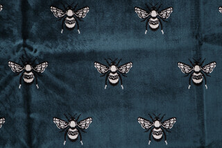 TFA Bee Kind Latex Backed Velvet Upholstery Fabric in Deep Ocean