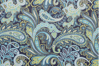 Pretty Paisley Printed Polyester Outdoor Fabric in Navy