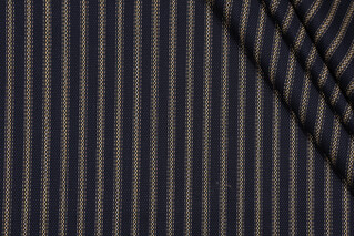 Grey Watkins Buffalo Stripe Woven Upholstery Fabric in Navy/Camel