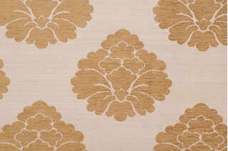 Fonthill Rabat Chenille Damask Upholstery Fabric in Golden Tan