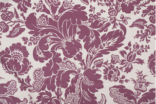 Fonthill Elizabeth Damask Hand-Printed Wool Drapery Fabric in Grape