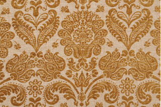 Chenille Damask Upholstery Fabric in Antique Coin