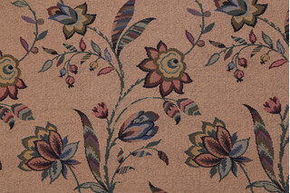 Scalamandre Gobelin Tapestry Upholstery Fabric in Green/Blue/Brown on Cocoa