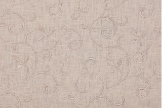 Scroll Embroidered Drapery Fabric in Linen