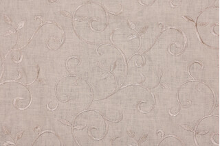 Scroll Embroidered Drapery Fabric in Linen