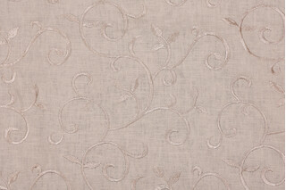 Scroll Embroidered Drapery Fabric in Linen
