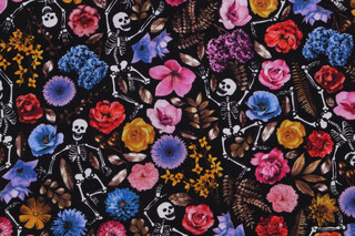 Fabrics of SoHo Skeleton Dancing and Florals Printed Cotton Craft Fabric in Multi for Timeless Treasures