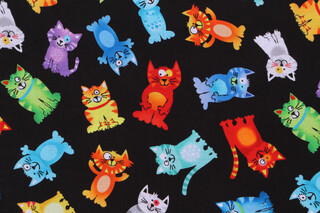 Gail Cadden Fabrics of SoHo Live Love Meow - Tossed Rainbow Cats Printed Cotton Craft Fabric in Brite for Timeless Treasures