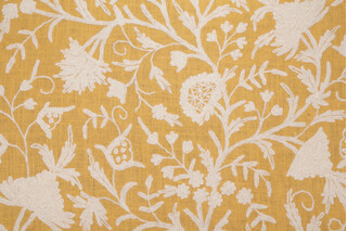 Scalamandre Crewel Embroidered Jute Drapery Fabric in Saffron