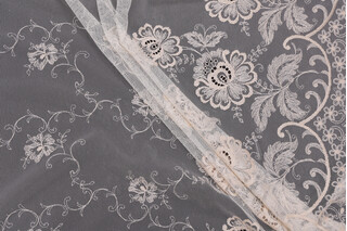 Scalamandre Fleurville Embroidered Sheer Lace Drapery Fabric in Beurre Beige