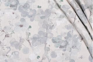 TFA Lobelia Printed & Embroidered Drapery Fabric in Seamist 