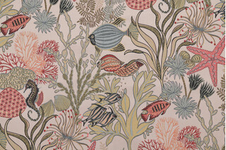 TFA Holy Mackerel Latex Backed Tapestry Upholstery Fabric in Aqua 