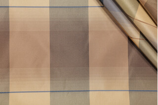 Scalamandre Tre Plaid Silk Decorator Fabric in Navy/Taupe