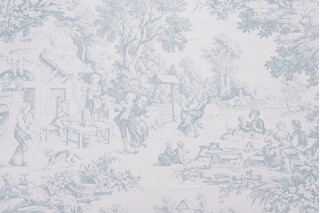 1 Yard Dutton Toile Printed Cotton Drapery Fabric in Aqua