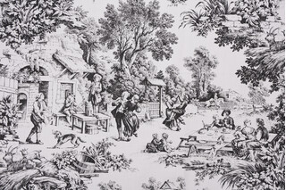 1 Yard Dutton Toile Printed Cotton Drapery Fabric in Black