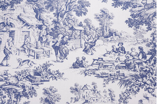 1 Yard Dutton Toile Printed Cotton Drapery Fabric in Navy
