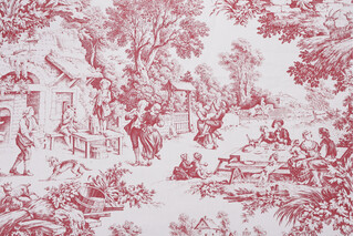 1 Yard Dutton Toile Printed Cotton Drapery Fabric in Red