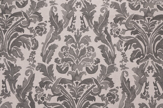 Lacefield Gable Damask Printed Linen Drapery Fabric in Stone