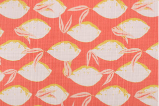 Solartex Lemons Printed Textured Polyester Outdoor Fabric in Coral