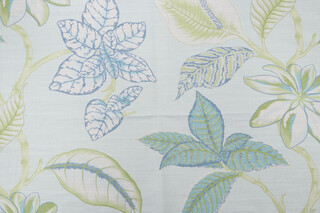 Thibaut Lucala F95751 Printed Linen Blend Drapery Fabric in Aqua and Green