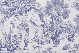 Dutton Toile Printed Cotton Drapery Fabric in Navy