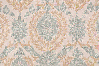Thibaut Haleema F97935 Printed Linen Blend Drapery Fabric in Aqua & Beige