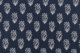 Floral Printed Cotton Drapery Fabric in Indigo