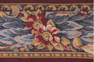 Scalamandre Amadeus Border 6&#39;&#39; Tapestry Border Fabric in Bordeaux/Sky