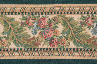 Scalamandre PM Border Seven 4.5&#39;&#39; Tapestry Border Fabric in Green,Cream,Rose