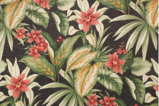 Richloom Solarium Tahiti Printed Polyester Outdoor Fabric in Noir