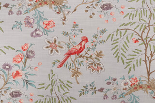 Waverly Above The Treetop Printed Cotton Drapery Fabric in Platinum