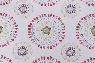 Robert Allen Whimsy Wheel Printed Cotton Drapery Fabric in Coral