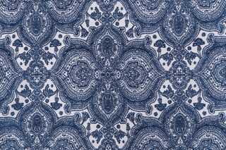 Harriman Woven Chenille Damask Upholstery Fabric in Blue/White