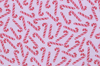 Timeless Treasures Gingerbread Dreams - Tossed Candy Canes & Dots Printed Cotton Craft Fabric in Candy