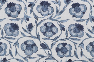 P Kaufmann Pondicherry Trail Printed Cotton Blend Drapery Fabric in Blue Clay