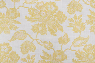 Thibaut Helena F94101 Printed Linen Drapery Fabric in Lemon