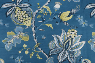 Anna French F913002 Printed Linen Drapery Fabric in Peacock Blue for Thibaut